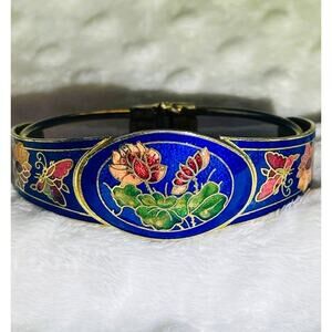 Vintage Susan Caplan Floral, Butterfly Cloisonne Hinged Enameled Bangle Bracelet
